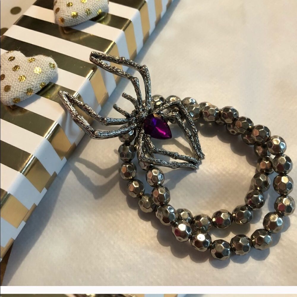 VINTAGE SPIDER Goth Stretch Bracelet purple crystal NEW - Picture 3 of 6